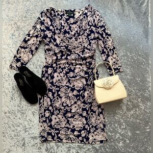 Ralph Lauren Navy and White Floral Long Sleeve Dress